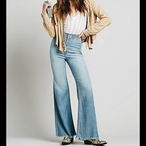 Free people ola chambray tencel linen Jean pants braided wide leg